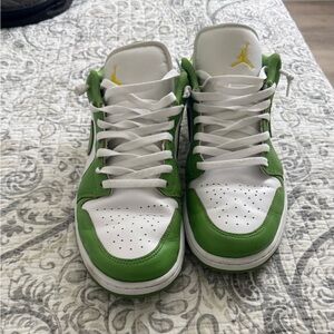 Green and White Air Jordan Sneakers